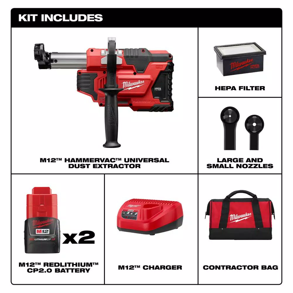 Hot Sale π₯ Milwaukee M12 12-Volt Lithium-Ion Cordless π¨ HammerVac Universal Dust Extractor Kit W/(2) 1.5Ah Batteries, Charger & Case βοΈ 3 Hot Sale π₯ Milwaukee M12 12-Volt Lithium-Ion Cordless π¨ HammerVac Universal Dust Extractor Kit W/(2) 1.5Ah Batteries, Charger & Case βοΈ - Image 2
