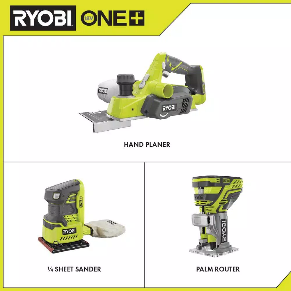 Top 10 ๐คฉ RYOBI 18-Volt ONE+ 3-1/4 In. Planer, 1/4 Sheet Sander With Dust Bag, And Fixed Base Trim Router (Tools Only) ๐ 4 Top 10 ๐คฉ RYOBI 18-Volt ONE+ 3-1/4 In. Planer, 1/4 Sheet Sander With Dust Bag, And Fixed Base Trim Router (Tools Only) ๐ - Image 2