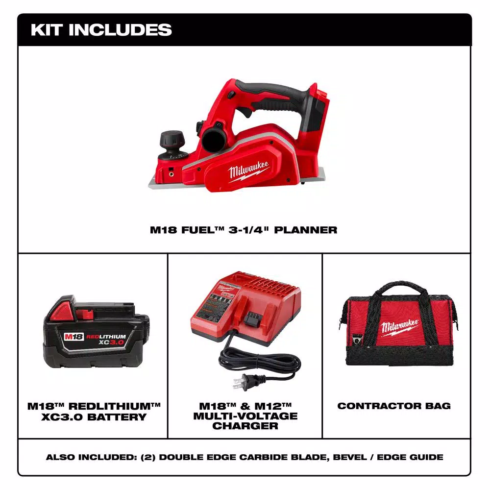 Outlet β Milwaukee M18 18-Volt Lithium-Ion 3-1/4 In. Cordless Planer Kit With One 3.0 Ah Batteries, Charger, Tool Bag π― 4 Outlet β Milwaukee M18 18-Volt Lithium-Ion 3-1/4 In. Cordless Planer Kit With One 3.0 Ah Batteries, Charger, Tool Bag π― - Image 2