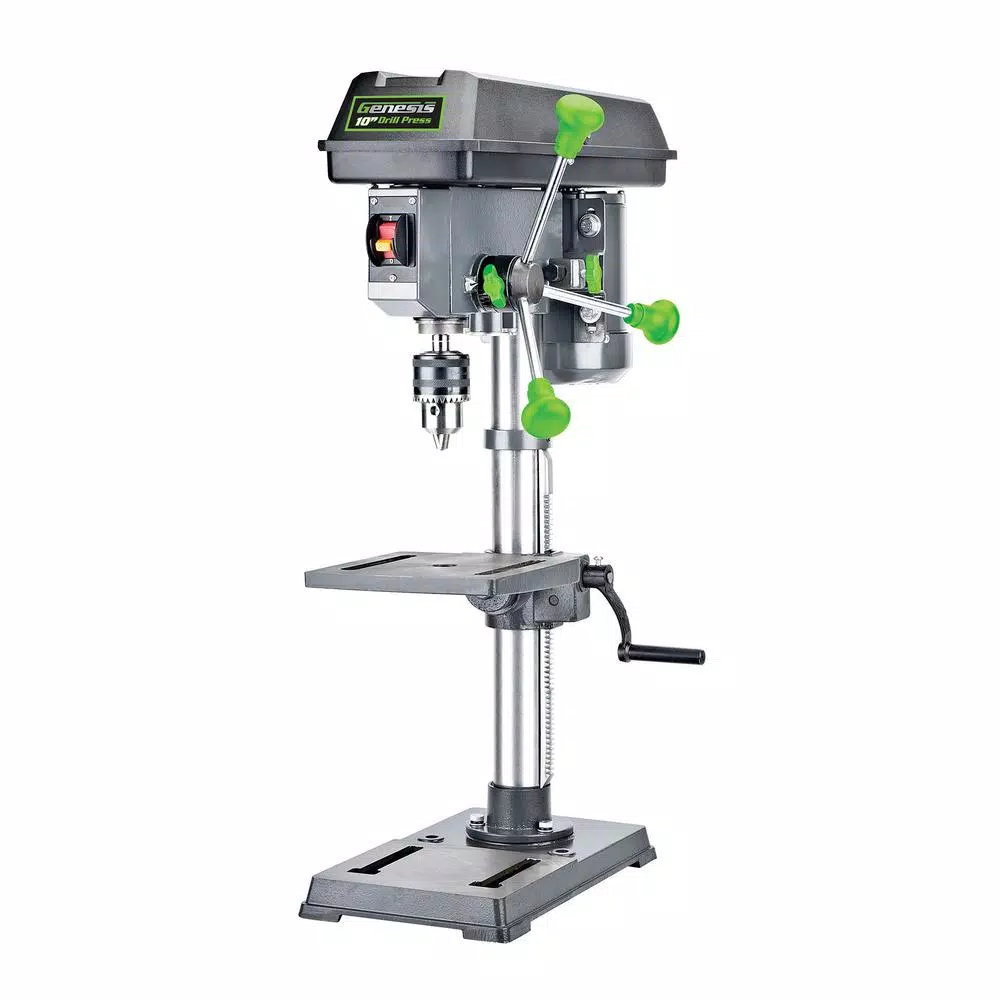 Budget ⭐ Genesis 4.1-Amp 10 In. 5-Speed Drill Press With 5/8 In. Chuck, Work Light, And Table Rotatable 360° And Tiltable 45° 👏 2 Budget ⭐ Genesis 4.1-Amp 10 In. 5-Speed Drill Press With 5/8 In. Chuck, Work Light, And Table Rotatable 360° And Tiltable 45° 👏