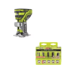 New 🥰 RYOBI 18-Volt ONE+ Cordless Fixed Base Trim Router (Tool Only) With Straight Router Bit Set (5-Piece) 🌟