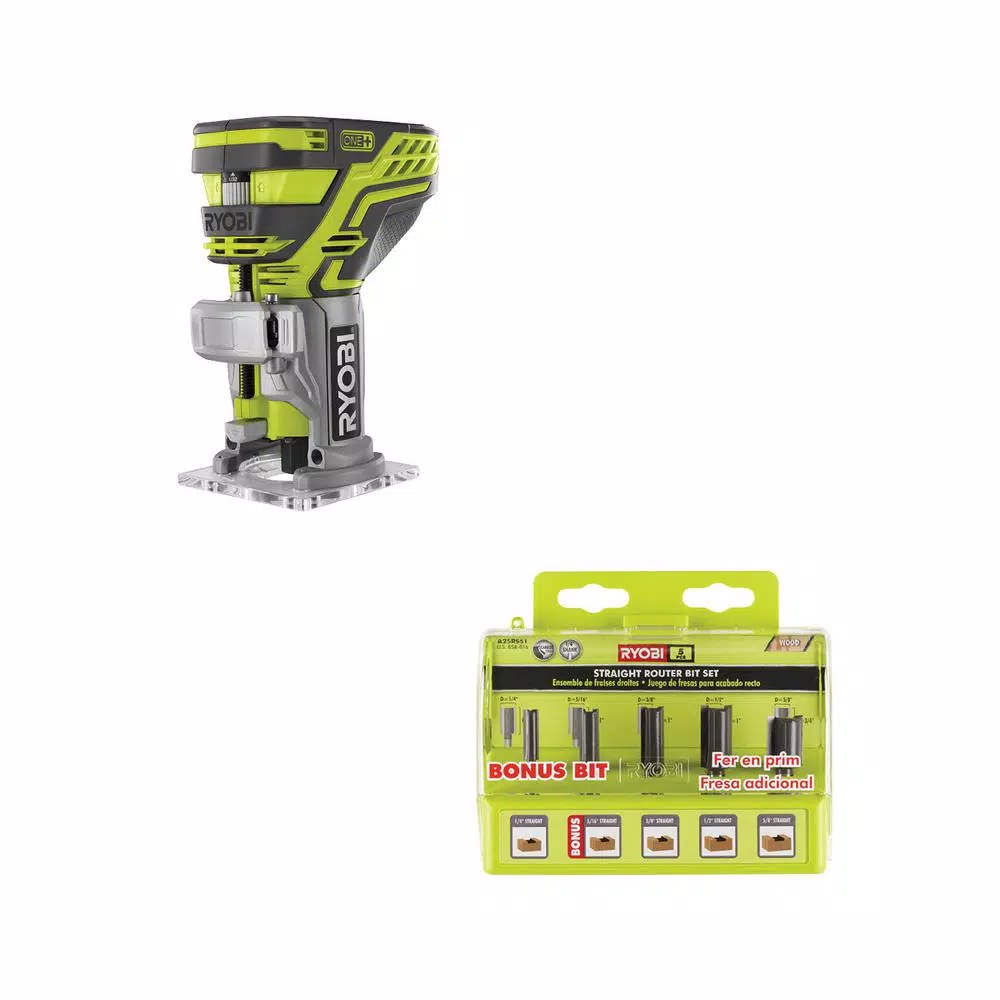 New ๐ฅฐ RYOBI 18-Volt ONE+ Cordless Fixed Base Trim Router (Tool Only) With Straight Router Bit Set (5-Piece) ๐ 3 New ๐ฅฐ RYOBI 18-Volt ONE+ Cordless Fixed Base Trim Router (Tool Only) With Straight Router Bit Set (5-Piece) ๐