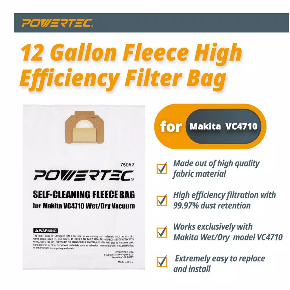 Hot Sale 🔔 POWERTEC Self-Cleaning Fleece Bag Replacement For Makita VC4710 Wet/Dry Vacuum (5-Pack) 👏 4 Hot Sale 🔔 POWERTEC Self-Cleaning Fleece Bag Replacement For Makita VC4710 Wet/Dry Vacuum (5-Pack) 👏 - Image 2