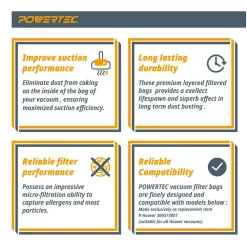 Flash Sale 🛒 POWERTEC High Efficiency Filter Bag Replacement For Hoover Vacuum Style Y/Z 2 Ply Allergen Vacuum Filter Bag (10-Pack) 😀 -Woodworking-tools Shop unnamed file 2249