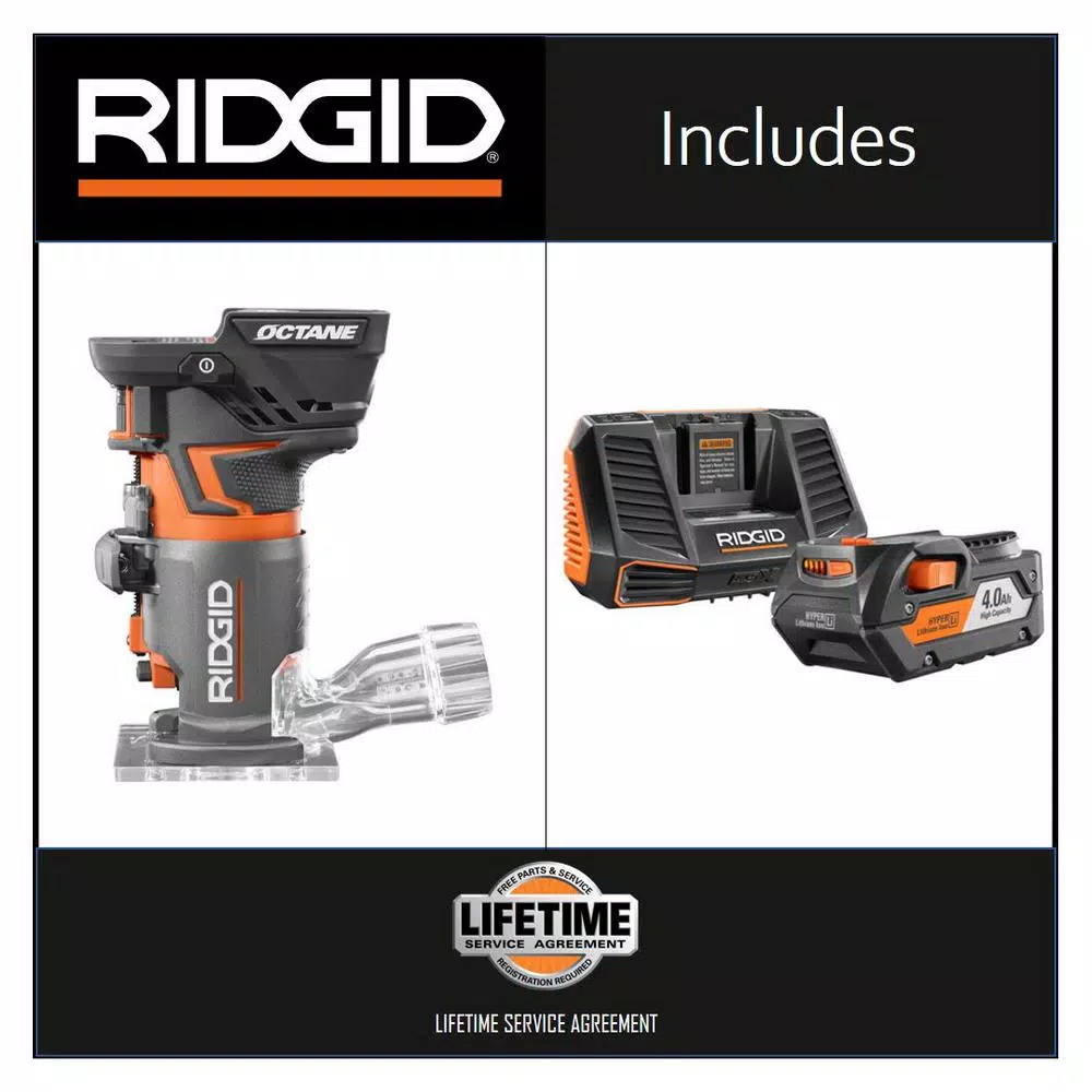 Deals ๐ RIDGID 18-Volt OCTANE Fixed Base Router With 1/4 In. Bit With 18-Volt Lithium-Ion 4.0 Ah Battery And Charger Kit ๐ 4 Deals ๐ RIDGID 18-Volt OCTANE Fixed Base Router With 1/4 In. Bit With 18-Volt Lithium-Ion 4.0 Ah Battery And Charger Kit ๐ - Image 2