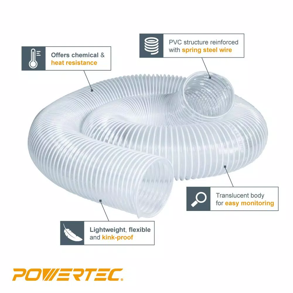 Brand new ✨ POWERTEC 4 In. X 10 Ft. Flexible PVC Dust Collection Hose With 2 Key Hose Clamps, Clear Color ✨ 4 Brand new ✨ POWERTEC 4 In. X 10 Ft. Flexible PVC Dust Collection Hose With 2 Key Hose Clamps, Clear Color ✨ - Image 2