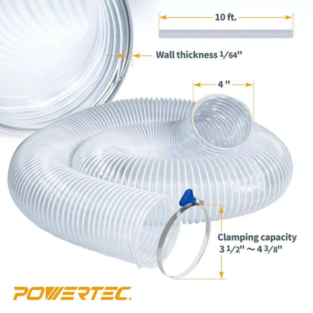 Brand new ✨ POWERTEC 4 In. X 10 Ft. Flexible PVC Dust Collection Hose With 2 Key Hose Clamps, Clear Color ✨ 7 Brand new ✨ POWERTEC 4 In. X 10 Ft. Flexible PVC Dust Collection Hose With 2 Key Hose Clamps, Clear Color ✨ - Image 5