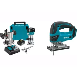 Cheap 🔔 Makita 5.0 Ah 18-Volt LXT Lithium-Ion Brushless Cordless Compact Router Kit With Bonus Cordless Jig Saw 🧨