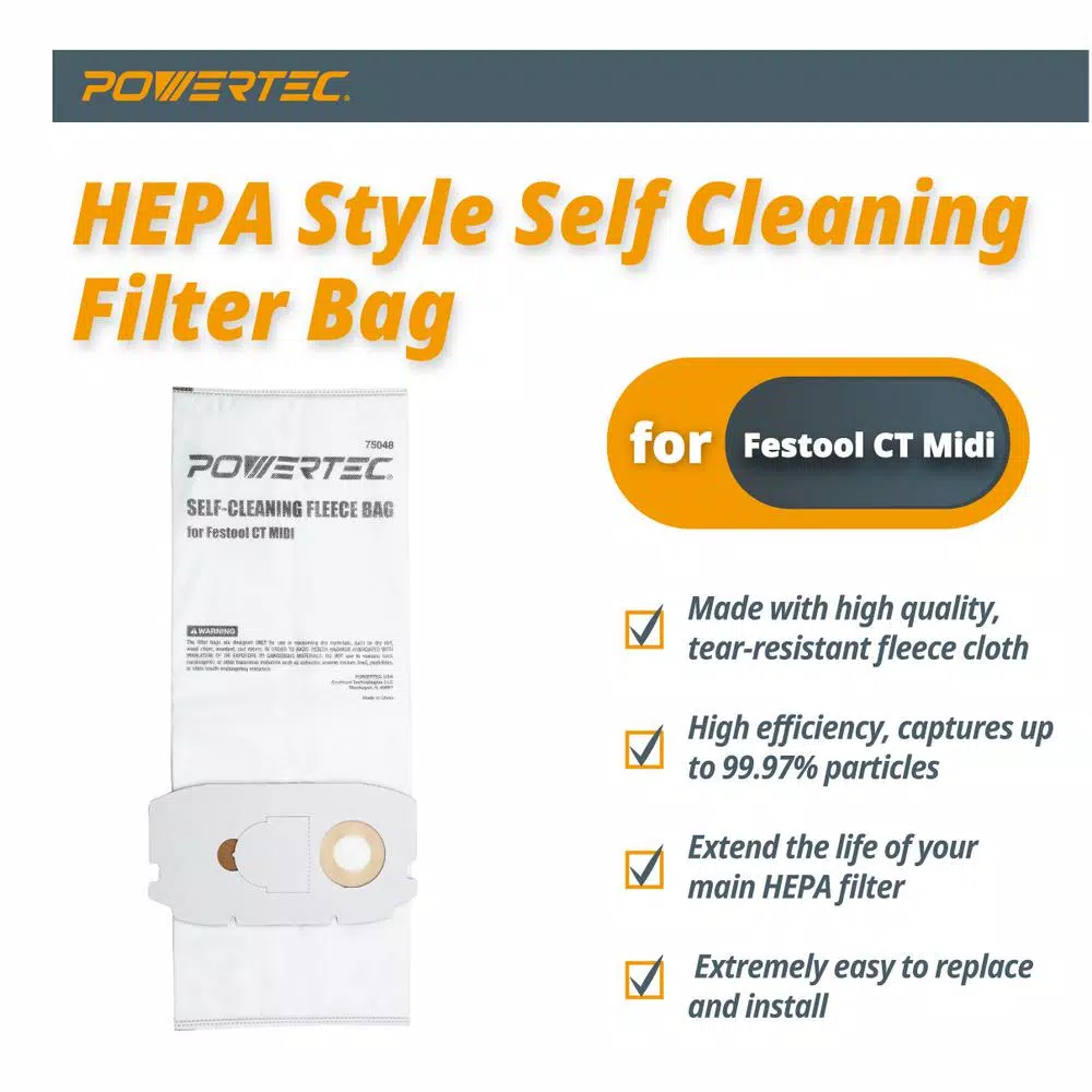 Best deal ๐ POWERTEC Self Cleaning Replacement Filter Bags For Festool CT Midi Flexible Fleece Filter Bag For Festool 498411 (5-Pack) โญ 4 Best deal ๐ POWERTEC Self Cleaning Replacement Filter Bags For Festool CT Midi Flexible Fleece Filter Bag For Festool 498411 (5-Pack) โญ - Image 2